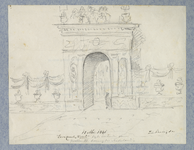 32558 Afbeelding van de erepoort, opgericht op de Neude voor het bezoek van koning Willem II aan Utrecht op 18 mei 1841.